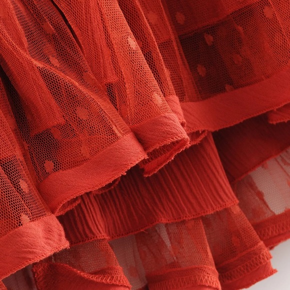 SOLD OUT Red Swiss Dot Mesh Boho Halter Mini Dress - Picture 6 of 6